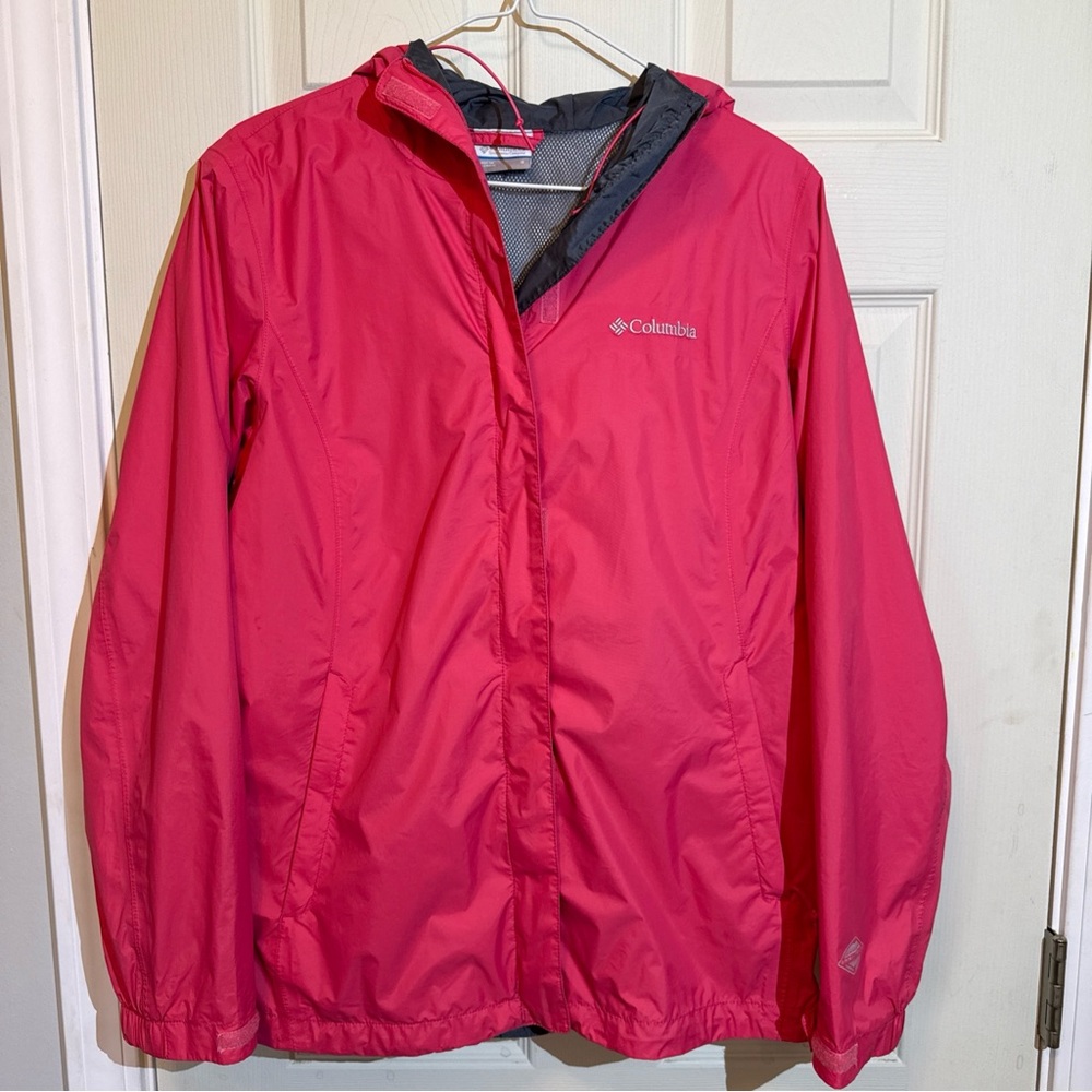 Columbia Women’s Pink Hooded Rain Jacket Lightweight Windbreaker Size Small
